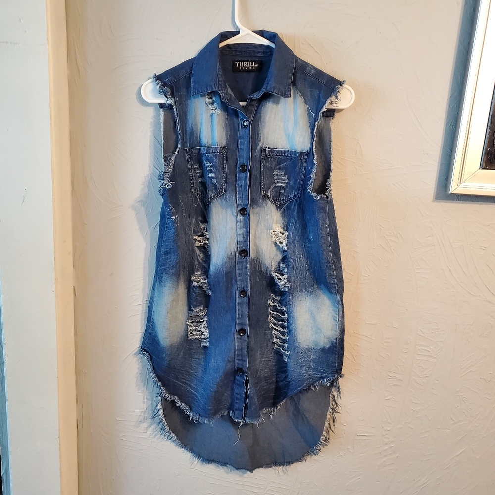 Camisa de mezclilla azul talla S marca THRILL JEAN